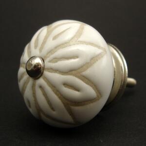 Keramická úchytka-Bílá s neglazovaným květem Barva kovu: antik světlá
