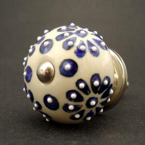 Keramická úchytka- Modré květy Barva kovu: stříbrná
