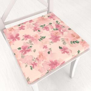Biante Sametový čtvercový podsedák Tamara TMR-039 Růžovo-fialové akvarelové květy na světle lososovém - 38x38x3 cm