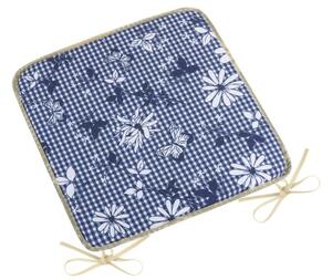 BELLATEX Sedák DITA hladký modrá kostička s květem 40x40 cm, hladký
