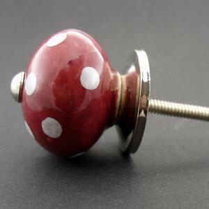 Keramická úchytka -Bordó s puntíky Barva kovu: stříbrná