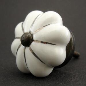 Keramická úchytka-Bílý květ se stříbrnou linkou Barva kovu: stříbrná