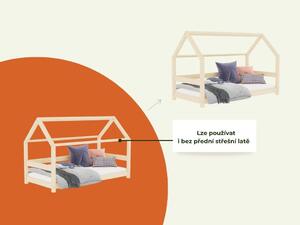 Dětská postel domeček TERY se zábranou - Nelakovaná, 90x200 cm, S otevřeným vstupem