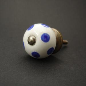 Keramická úchytka- Modré puntíky- MALÁ Barva kovu: zlatá