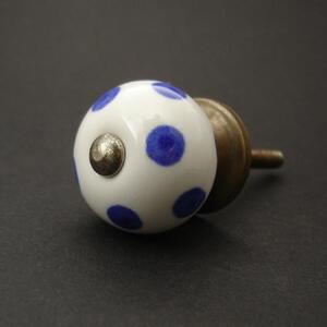 Keramická úchytka- Modré puntíky- MALÁ Barva kovu: zlatá