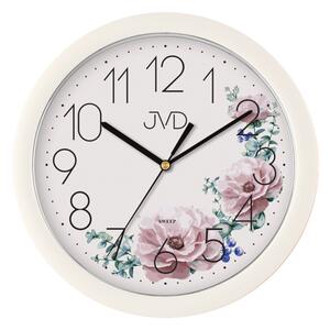 JVD Bílé netikající tiché nástěnné hodiny s motivem květin JVD HP612.D8
