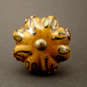 Keramická úchytka- Hnědý květ s kytičkami Barva kovu: zlatá