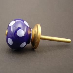 Keramická úchytka-Modrá tmavá s puntíky MALÁ Barva kovu: zlatá