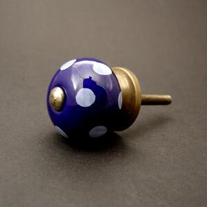 Keramická úchytka-Modrá tmavá s puntíky MALÁ Barva kovu: antik tmavá