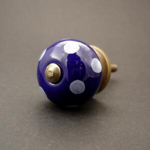 Keramická úchytka-Modrá tmavá s puntíky MALÁ Barva kovu: zlatá