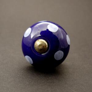 Keramická úchytka-Modrá tmavá s puntíky MALÁ Barva kovu: antik tmavá