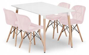 Sada obdélníkový stůl ADRIA 120x80 bílý + 4 židle LAGO růžové