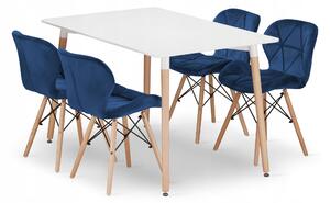 Sada obdélníkový stůl ADRIA 120x80 bílý + 4 židle LAGO modré