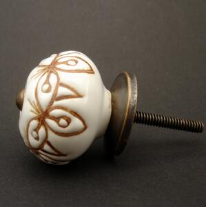 Keramická úchytka-Bílá a skořice Barva kovu: antik světlá