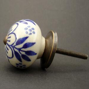 Keramická úchytka-Kakost modrý na krému Barva kovu: zlatá