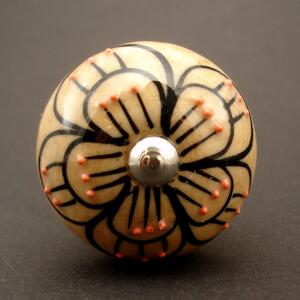 Keramická úchytka- Květ s puntíky Barva kovu: antik světlá