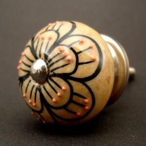 Keramická úchytka- Květ s puntíky Barva kovu: antik světlá