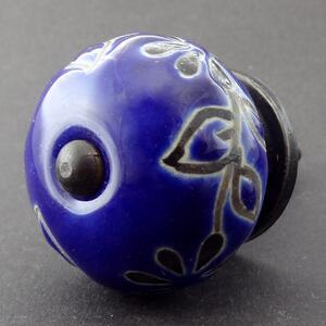 Keramická úchytka- Modrá s černým vzorem Barva kovu: zlatá