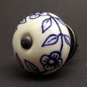 Keramická úchytka-Modré květy na krému Barva kovu: antik tmavá