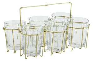 Kovový stojan s 6 skleničkami Antique Brass/Clear