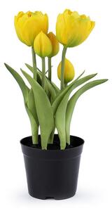 Umělé tulipány v květináči - 2 žlutá