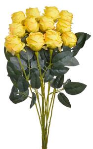 Kytice umělých růží 12 ks - žlutá 54 cm