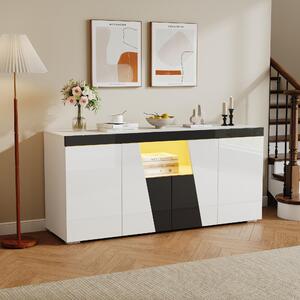 Komoda, rozměry 140x40x65 cm, 3 skříňky, 4 dvířka, rohová konstrukce, s LED osvětlením, moderní design