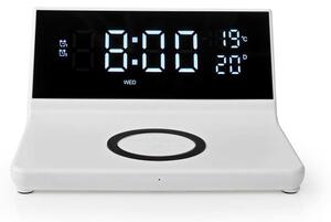 Nedis WCACQ20WT - Budík s LCD displejem a bezdrátovou nabíječkou 15W/5V bílá