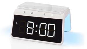 Nedis WCACQ30WT - Budík s LCD displejem a bezdrátovou nabíječkou 15W/5V bílá