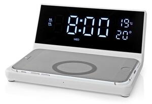 Nedis WCACQ20WT - Budík s LCD displejem a bezdrátovou nabíječkou 15W/5V bílá