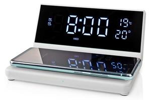 Nedis WCACQ20WT - Budík s LCD displejem a bezdrátovou nabíječkou 15W/5V bílá