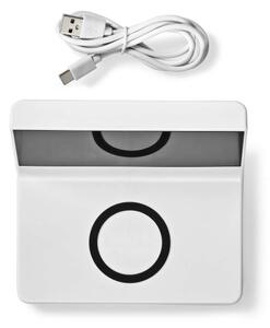 Nedis WCACQ20WT - Budík s LCD displejem a bezdrátovou nabíječkou 15W/5V bílá