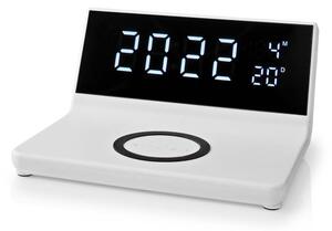 Nedis WCACQ20WT - Budík s LCD displejem a bezdrátovou nabíječkou 15W/5V bílá