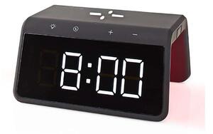 Nedis WCACQ30BK - Budík s LCD displejem a bezdrátovou nabíječkou 15W/230V černá