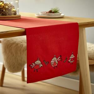 Bavlněný běhoun na stůl s vánočním motivem 33x220 cm Christmas Robins – Catherine Lansfield