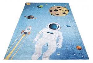 Makro Abra Dětský kusový koberec vhodný k praní BAMBINO 2697 Kosmonaut Vesmír Raketa protiskluzový modrý Rozměr: 120x170 cm