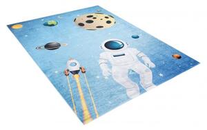 Makro Abra Dětský kusový koberec vhodný k praní BAMBINO 2697 Kosmonaut Vesmír Raketa protiskluzový modrý Rozměr: 80x150 cm