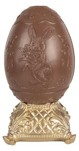 Hnědá dekorace čoko vejce s králíčkem na zlatém podstavci - 14*14*25 cm