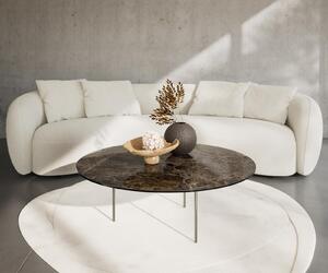 DELIFE Konferenční stolek Edge kulatý 100x100 cm keramika Laminam® Emperador Extra Lucidato tmavě hnědá Trive nerezová ocel broušená