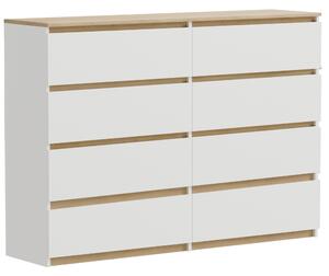 Komoda z bílého dubu Torro, 8 zásuvek, matná, rozměry 120 x 34 x 100 cm, velká, moderní, do ložnice nebo kanceláře