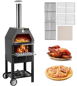 VEVOR venkovní kuchyňská pec, velikost pizzy 30 cm dvouvrstvý zahradní sporák na uhlí pec na pizzu 458x464x1418 mm kuchyňská pec stanová pec, 500 ℃ zahradní kuchyňská pec na pizzu gril pec na pizzu s pecí na pečení pizzy kámen