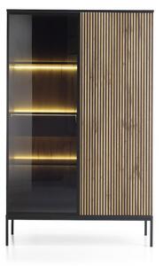 Moderní vitrína SONNY SZ104 LED, černá / dub votan