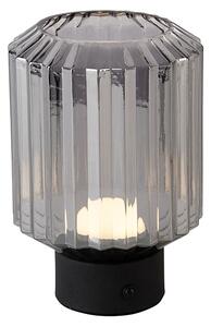 Moderní stolní lampa černá s dobíjecím kouřovým sklem - Millie