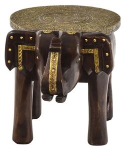 Stolička ve tvaru slona zdobená mosazným kováním, 34x24x26cm