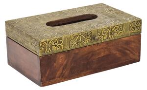 Krabička na kapesníky, drěvěná, zdobená mosazným plechem, 25x15x10cm