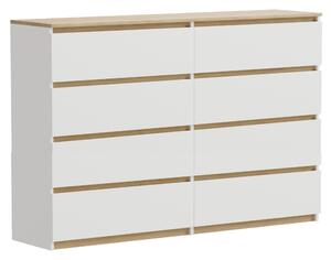 Komoda z bílého dubu Torro, 8 zásuvek, matná, 140 x 34 x 100 cm, extra velká, moderní, do ložnice nebo kanceláře