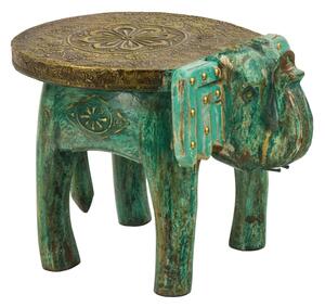 Stolička ve tvaru slona zdobená mosazným kováním, 26x19x19cm