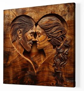 Obraz na plátně - Zamilovaný pár v srdečném spojení, dřevo styl FeelHappy.cz Velikost obrazu: 40 x 40 cm