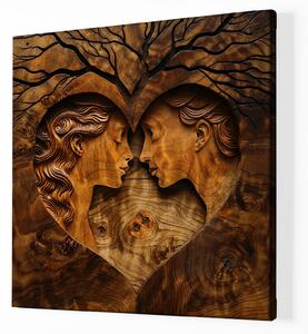 Obraz na plátně - Zamilovaný pár v srdci se stromem, dřevo styl FeelHappy.cz Velikost obrazu: 40 x 40 cm