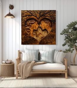Obraz na plátně - Zamilovaný pár v srdci se stromem, dřevo styl FeelHappy.cz Velikost obrazu: 40 x 40 cm